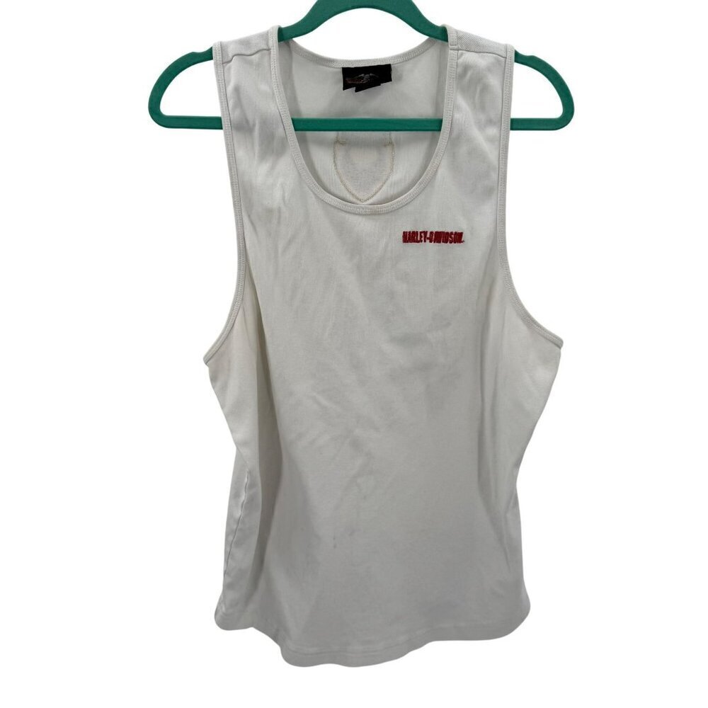 Harley-Davidson White Cotton Tank Top Men XL Embroidered Logo Front & Logo Patch